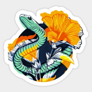 Tropical snake and flowers Sticker